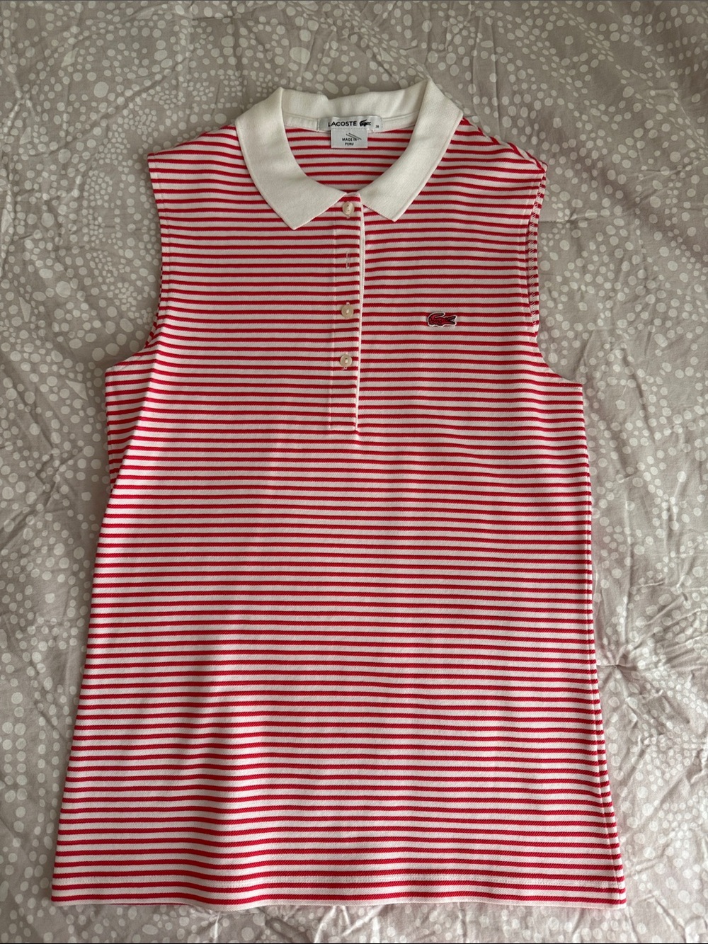 Lacoste Women’s Salmon & White Striped Sleeveless Polo Top